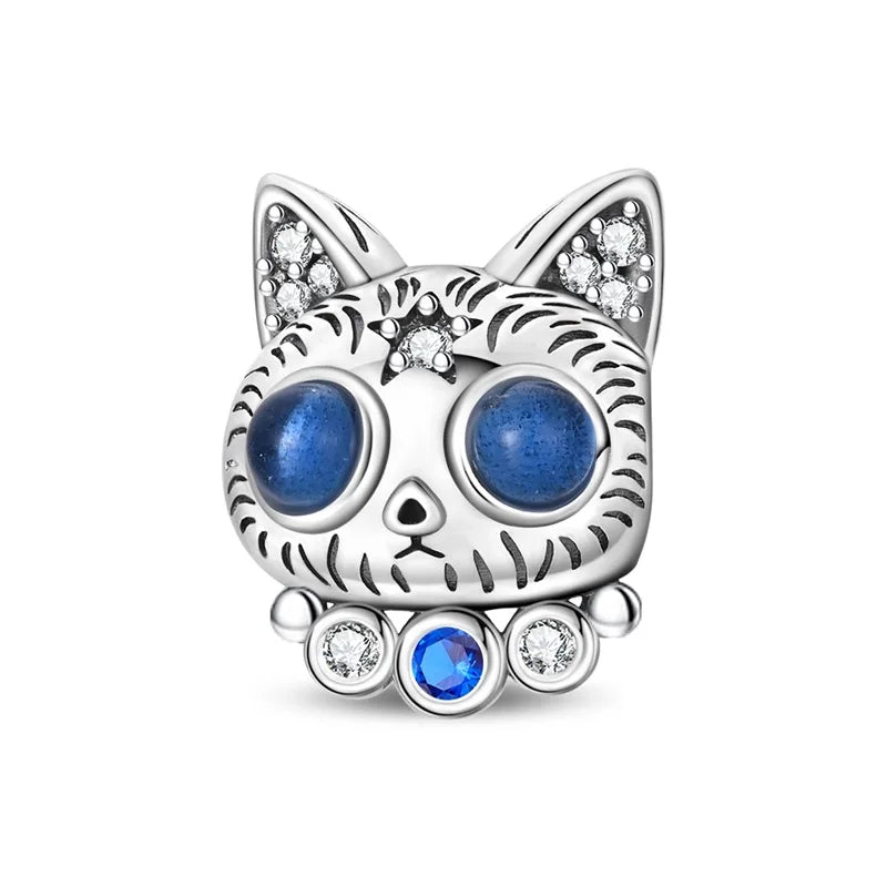 Blue Series Charm-Anhänger aus 925er-Sterlingsilber, Dackel-Feder, Meer, Kokosnussbaum, Stern, Hexe, passend für DIY-Armbänder, Halsketten, Partygeschenke