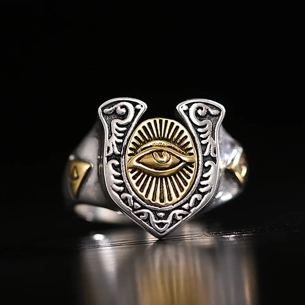 Retro Poseidon Kompass Ring versilbert Hexagramm Öffnung verstellbarer Ring Männer und Frauen Hip-Hop Trend Schmuck Geschenk