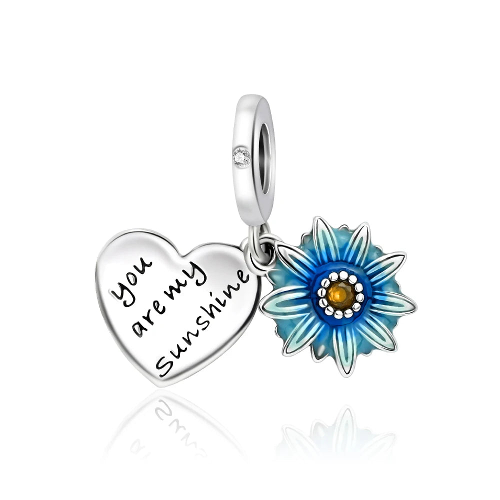 Blaue Serie 925 Sterling Silber Eidechsen-Herz Roboter Kaffee Mit Blumen Charms Passend für DIY Armband Halskette Casual Party Geschenke