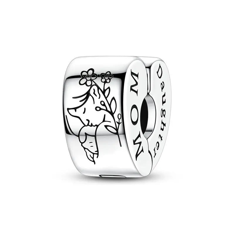 Lucky Clover Clip Charms 925 Sterling Silber Original Black Cat Stopper Clamp Silikon Spacer Charm für DIY Schmuck Armband