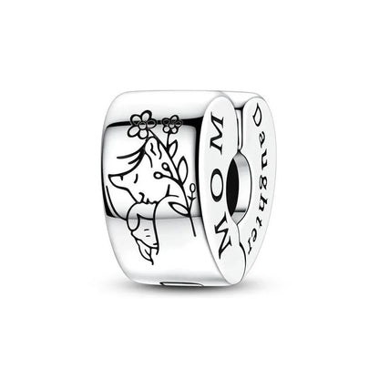 Lucky Clover Clip Charms 925 Sterling Silber Original Black Cat Stopper Clamp Silikon Spacer Charm für DIY Schmuck Armband