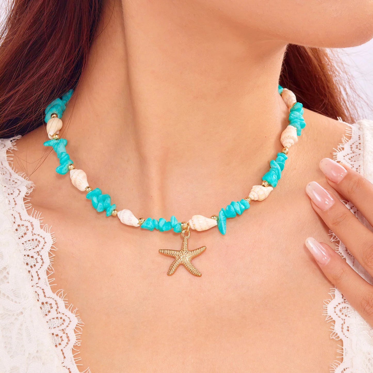 Bohemian Seestern Muschel Anhänger Halsketten Für Frauen Bunte Unregelmäßige Stein Halsband Halskette Mädchen Sommer Strand Party Schmuck