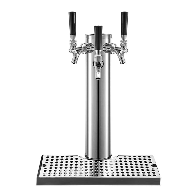 Dreifachhähne aus Edelstahl für Fassbierturmspender mit Tropfschale, Fass-Bierturm, Kegerator-Turm, vormontiertes Kit für Bar