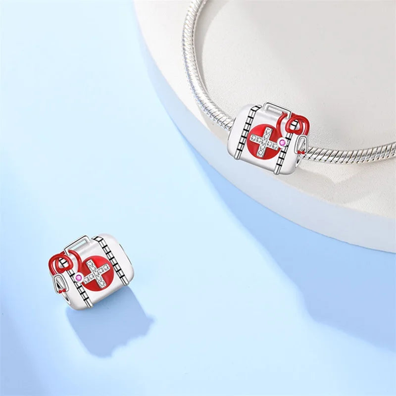 Original 925 Sterling Silber Charm Perlen Medizinische Serie Arzt Krankenschwester Pflege Für Zähne Anhänger Für Armband Edlen DIY Schmuck