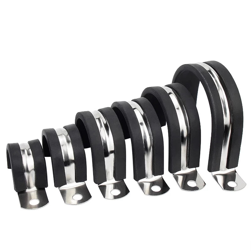 U-förmiger Gürtel aus Edelstahl 304, mit Gummistreifen, Reitclip, Stahlrohrclip, Klemme, Rohrclip, festes Kabel, Halsklemme, Verriegelung