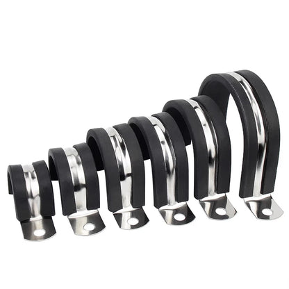 U-förmiger Gürtel aus Edelstahl 304, mit Gummistreifen, Reitclip, Stahlrohrclip, Klemme, Rohrclip, festes Kabel, Halsklemme, Verriegelung