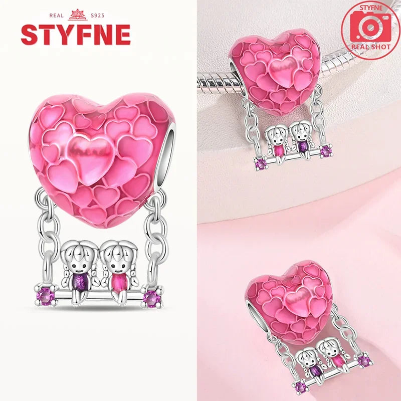 Silber S925 Schwestern Serie Rosa Herz Charme Für Immer Liebe Perlen Fit Original Armband Diy Edlen Schmuck Geschenke für Frauen