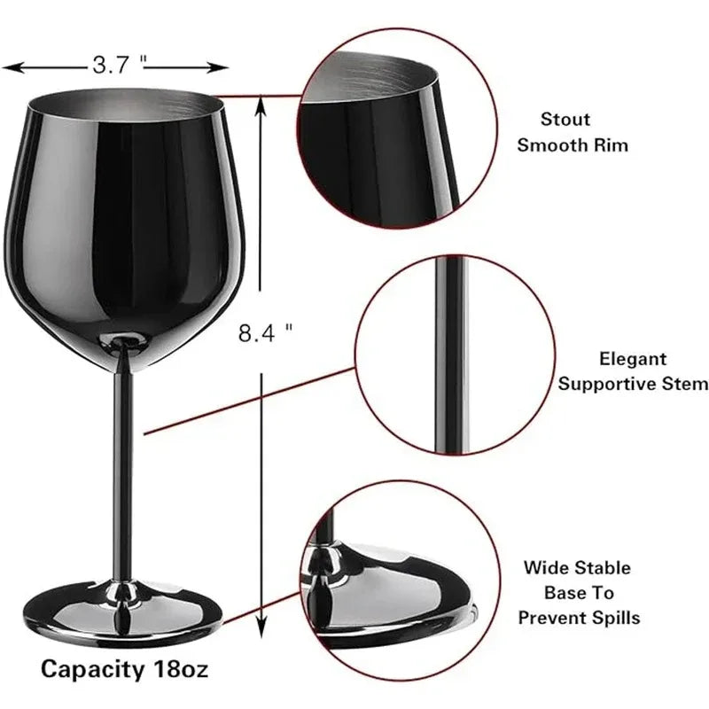 500 ml Weinglas-Becher aus Edelstahl, 304 Roségold, Silber, Goldfarbe, langlebiger Metallbecher für Rotwein, Champagner, Bar, Party