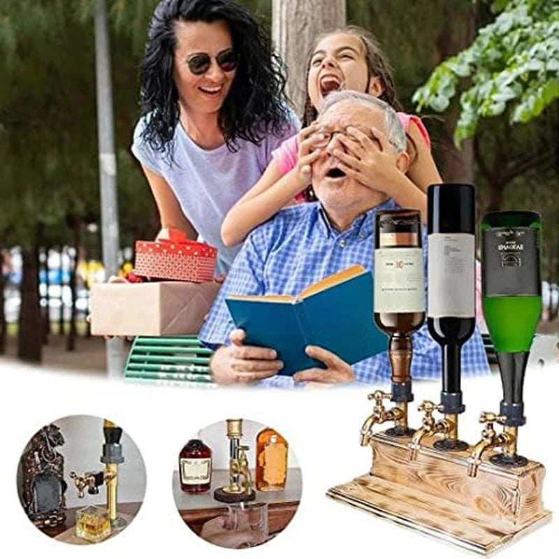 Holz-Wasserhahn-förmiger Whisky-Schnapsspender, perfekte Wein-Alkohol-Geschenke für Papa, Ehemann, rustikales Bauernhaus, Bar, Heimdekoration