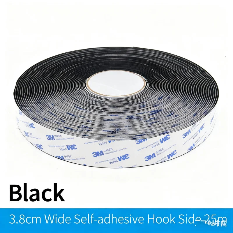 3M 9448A Schwarzes doppelseitiges Klebeband, 25 m, 16–100 mm, starkes, spurloses Seitenbefestigungsband mit Klettverschluss, hochtemperaturbeständig