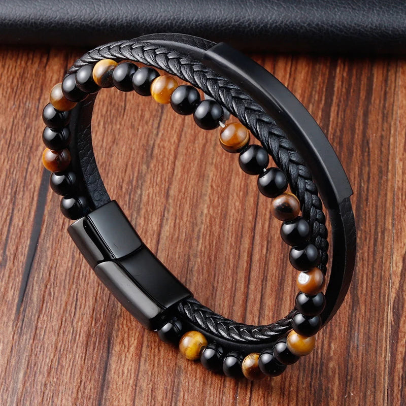 Charm Braid Rope Bracelet For Men Stainless Steel Magnetic Buckle Genuine Leather Bracelets &amp; Bangles Male Female Jewelry
