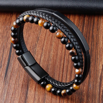 Charm Braid Rope Bracelet For Men Stainless Steel Magnetic Buckle Genuine Leather Bracelets &amp; Bangles Male Female Jewelry