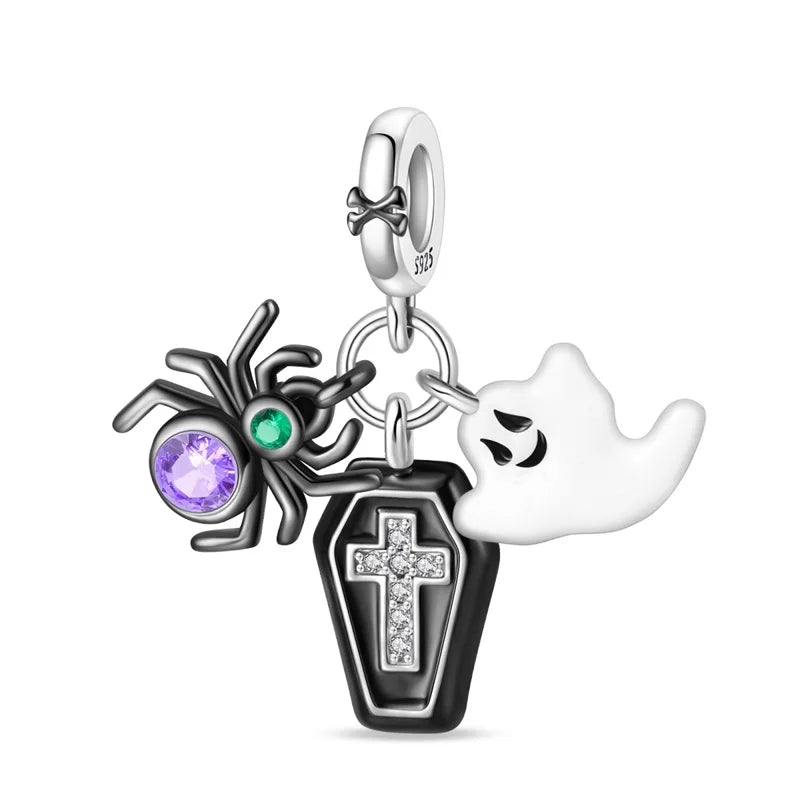 Heißer Verkauf 925er Sterlingsilber Kürbiskopfperlen & fliegende Hexe baumelnder Charm passend für Armband Halloween Anhänger Zubehör Geschenke