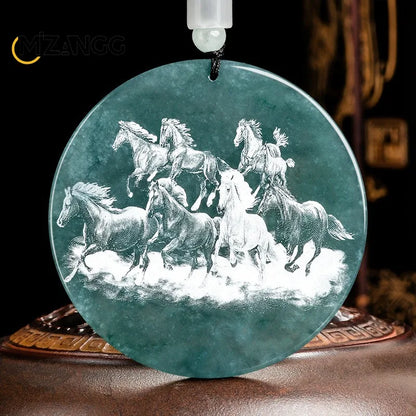 Natürliche Jadeit blau Wasser Neun-Schwanz-Fuchs Anhänger Schatten schnitzen Drachen Männer und Frauen Jade Halskette benutzer definierte exquisite Schmuck