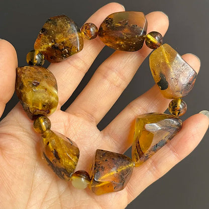 2026 Echtes Bernstein-Armband für Geburtstagsfeiern Einzigartiges Handgefertigtes Baltisches Pflanzen-DIY Facettierte Perlen 100% Echtes Naturstein-Schmuckstück