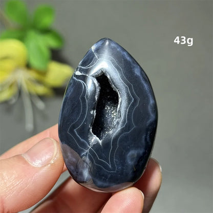 Natürlicher schwarzer Achat, Kristallloch, eiförmiger Kristall, Heilung, spirituelle Meditation, Mineralquarz, Aura, Energie, Heimdekoration