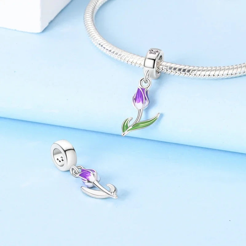 Echt S925 Sterling Silber Bunte Kolibri Blumen Charms Frühling Serie Perlen Fit Original Armbänder DIY Schmuck für Frauen