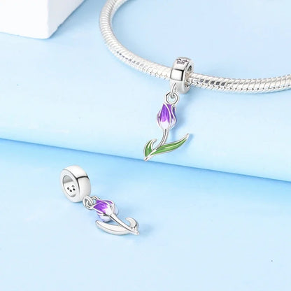 Echt S925 Sterling Silber Bunte Kolibri Blumen Charms Frühling Serie Perlen Fit Original Armbänder DIY Schmuck für Frauen