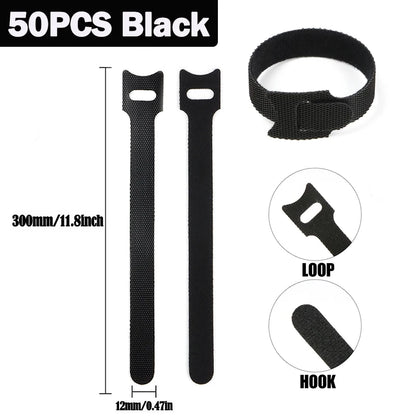 50/200 Stück 150/200/250/300 mm schwarze lösbare Kabelbinder Nylon Hakenschlaufenbänder Wrap Zip Bundle Krawattenbefestigungsband Draht Organizer