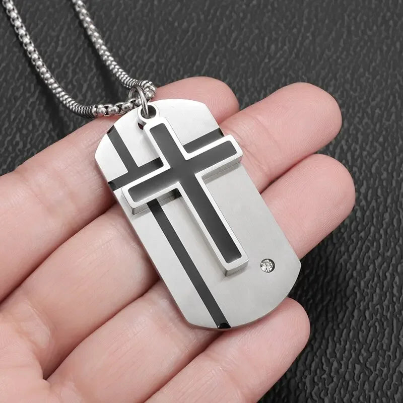 Herren-Kreuz-Halskette, Edelstahl, silberfarben, Glaube, Kreuz, Bibelvers, Erkennungsmarke, Anhänger, Halskette, Geburtstagsgeschenke für Jungen