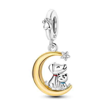 Neu im 925er-Sterlingsilber, goldene Sonnenblume, glückliche Sterne, passend für Original-Armbänder, Halsketten, Sonne, Mond, Diamant-Charm, Schmuck zum Selbermachen