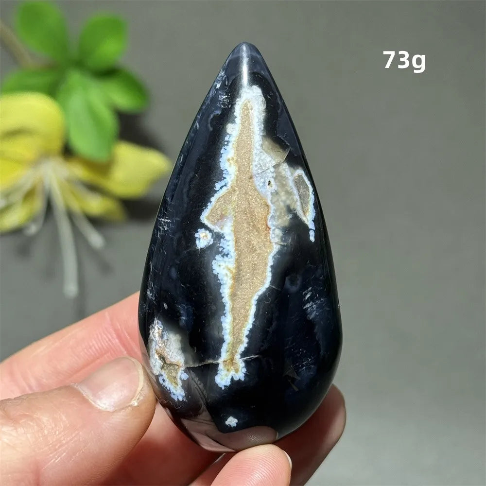 Natürlicher schwarzer Achat, Kristallloch, eiförmiger Kristall, Heilung, spirituelle Meditation, Mineralquarz, Aura, Energie, Heimdekoration