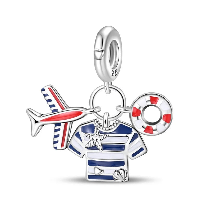 Gemütlicher Charm aus 925er-Sterlingsilber für Strandausflüge, hawaiianischer Bikini, Surfen, Kokosnussbaum, passend für DIY-Armbänder, Halsketten, Reisesouvenirs