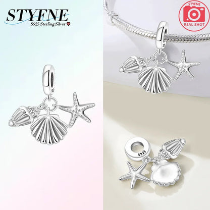 Charm-Anhänger aus 925er Silber, Ozean-Serie, Meerjungfrau, Schildkröte, Delfin, Ruder, Perlen, Anhänger, passend für Armbänder, Zubehör, Perlenschmuck, schönes Geschenk
