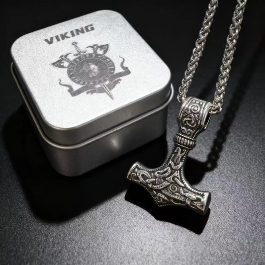 HNSP Nordic Odin Viking Mjolnir Edelstahl Anhänger Halskette Für Männer Vintage Runen Thor Hammer Schmuck Zubehör
