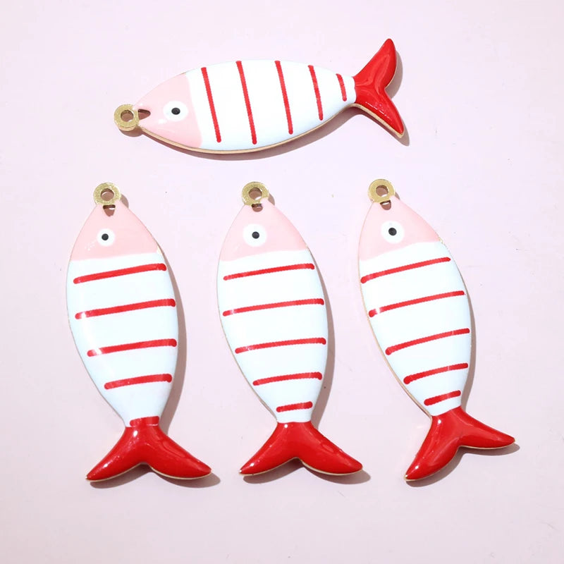 10 Stück 40x14mm Edelstahl Emaille Streifen Fisch Charms Anhänger DIY Schmuck Making Zubehör Erkenntnisse für Halsketten Ohrringe