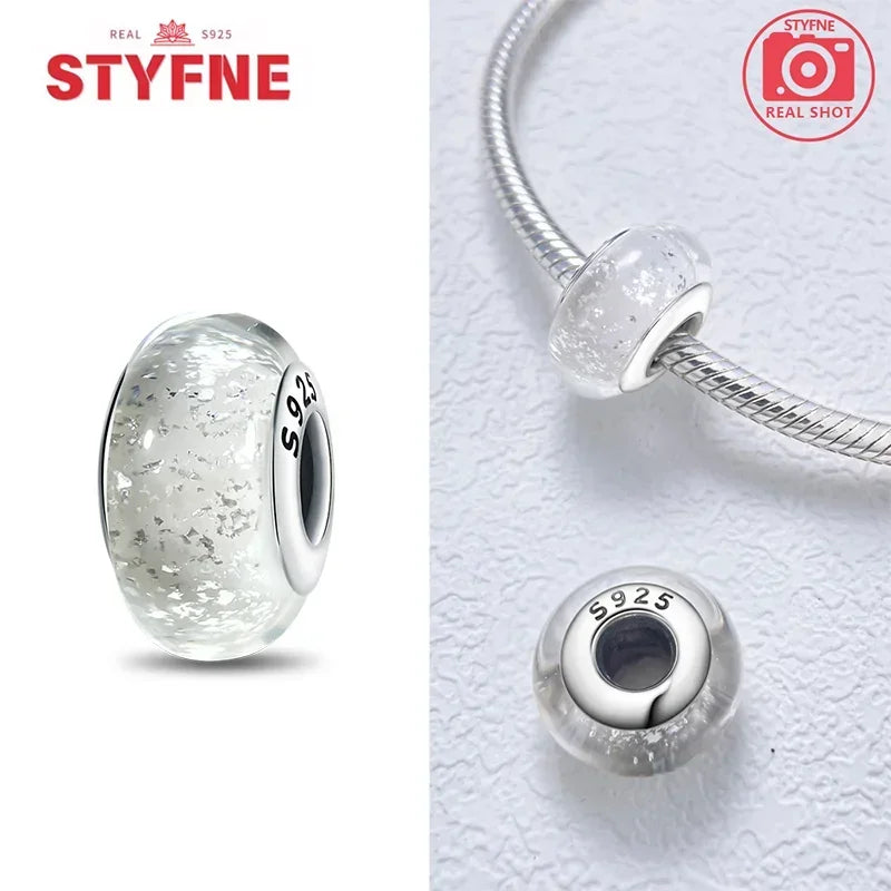Echtes Sterlingsilber 925, Blumen-Charms, Glas, neue Original-Perle, bunt, Murano, passend für Original-Armbänder, DIY für Frauen, Schmuck, Geschenke