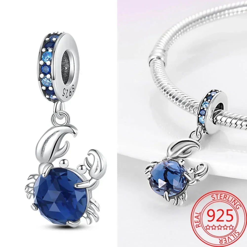 Charms-Anhänger aus 925er-Sterlingsilber mit blauen Ozean-Serie, passend für das DIY-Armband der Marke, Damenschmuck, Geschenke für Freundin