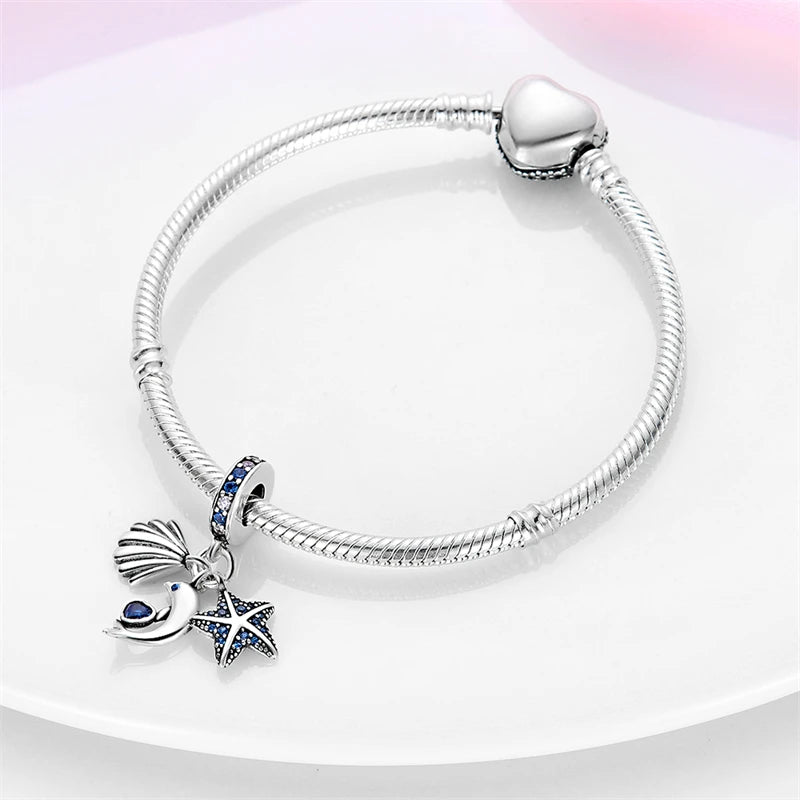 Charms Original 925 Sterling Silber Ozean Delphin Stern Anhänger Perlen für Armband DIY feines Geschenk Frauen zarte Schmuck Zubehör