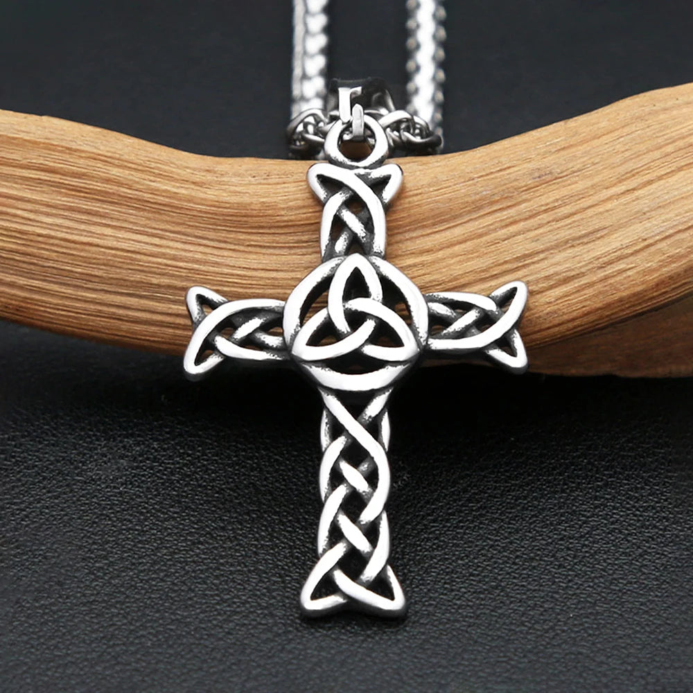 Vintage-Mode Kreuz Anhänger Halsketten Für Männer Frauen 316L Edelstahl Nordic Viking Keltische Knoten Halskette Amulett Schmuck