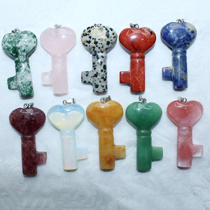 5PCS Naturstein Liebe Herz Schlüsselanhänger Anhänger Kristall Energie Stein Amethyst Rosenquarz Anhänger für DIY Damen Dekoratives Geschenk