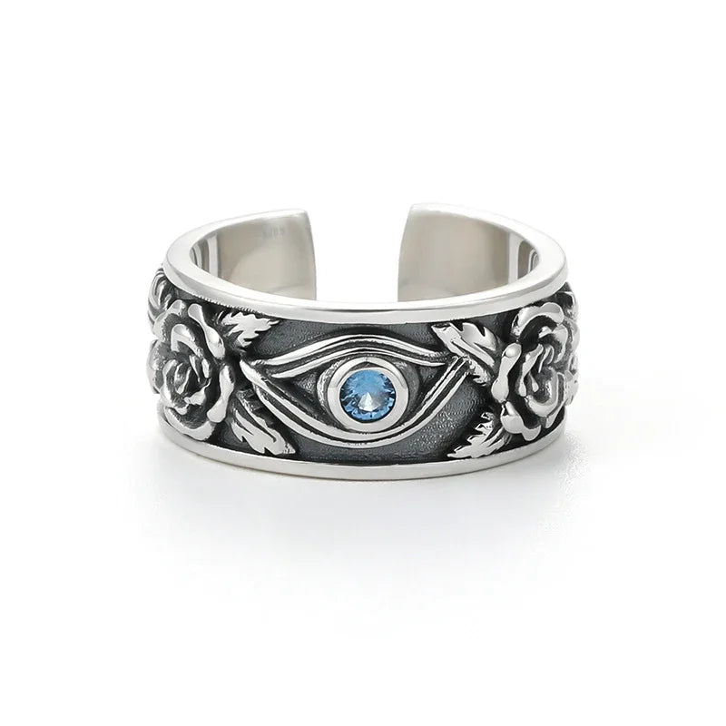 Retro Poseidon Kompass Ring versilbert Hexagramm Öffnung verstellbarer Ring Männer und Frauen Hip-Hop Trend Schmuck Geschenk
