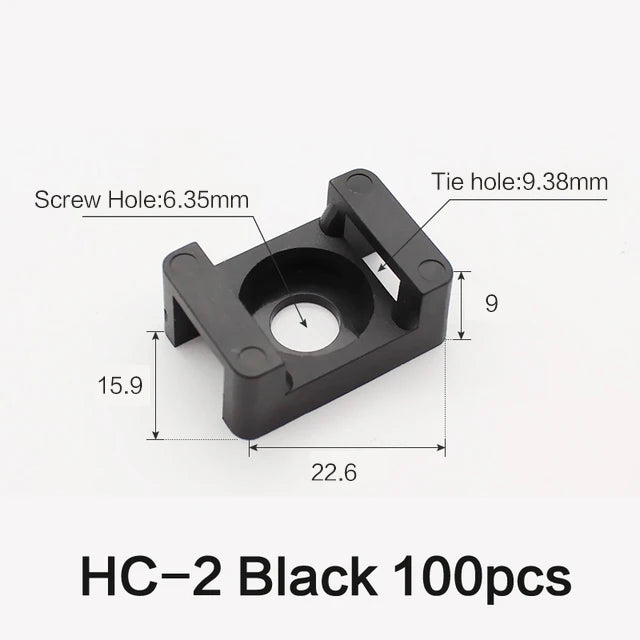 100 Stück Kabelbinder-Halterung, Kabelbefestigungssattel, Kabelklemme, Kabelorganisator, Drahtclip-Halter mit Schraubenlöchern HC-1 HC-2 HC-4