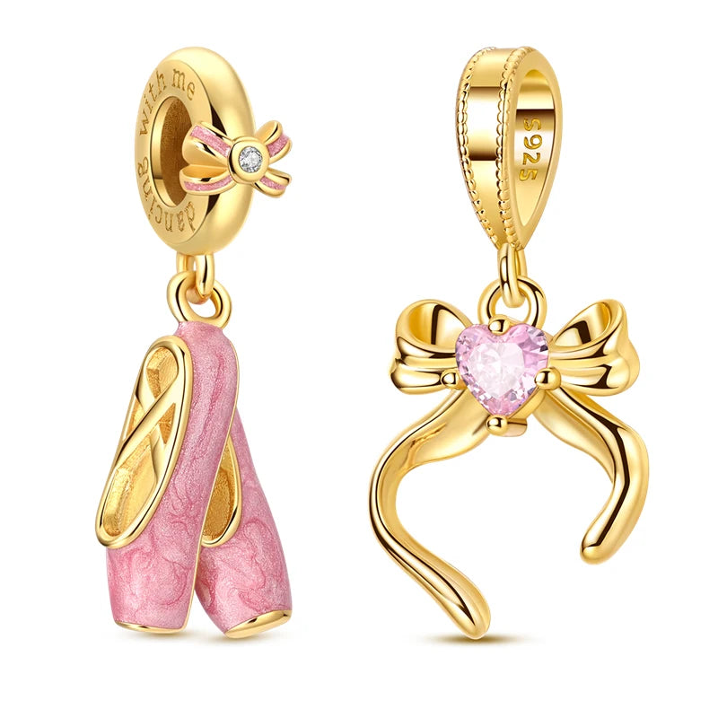 Goldfarbene Charms aus 925er Sterlingsilber, original goldene Sicherheitskette, runder Abstandshalter-Clip-Charm, DIY-Schmuck für Damen, Armband, Geschenk