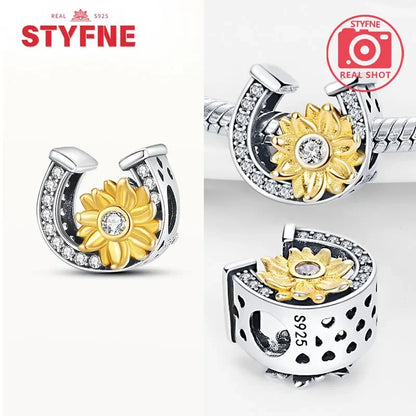 Silber S925 Glück Charms Bunte Vierblättriges Kleeblatt Hufeisen Perlen Fit Original Armbänder für Frauen Party Feine Geschenke DIY