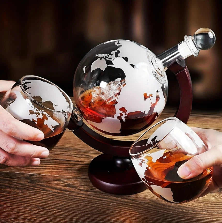 Globusförmiger Whisky-Dekanter aus Borosilikatglas mit Holzsockel, einzigartige Weinbelüfter-Flasche, Geschenk für die Dekoration zu Hause, in der Bar