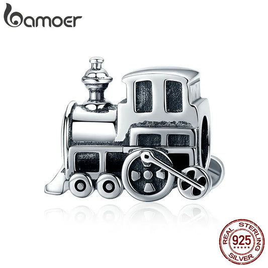 BAMOER 100 % echtes 925er Sterlingsilber, Vintage-Lokomotive, Zug, Auto-Charm, passend für Damen, Charm-Armband, DIY-Schmuckherstellung, SCC507