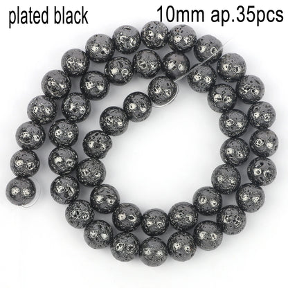 Schwarze vulkanische Lavagesteinperlen, Mineralperlen, Charms, Rohrwürfel, runde geometrische Formperlen für Schmuckherstellung, DIY-Armband