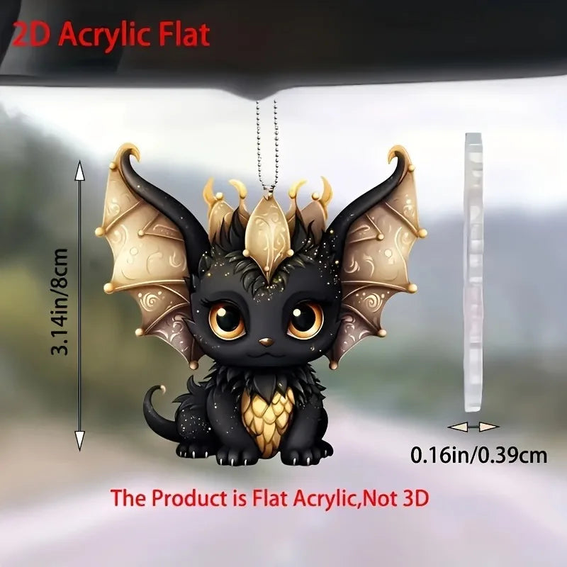 2D Black Dragon Halloween Schlüsselanhänger Cartoon Loong Acryl Anhänger Vielseitiger Charme, Dekor für Auto, Rucksack, Telefon, Zuhause, Festlich, Geschenk