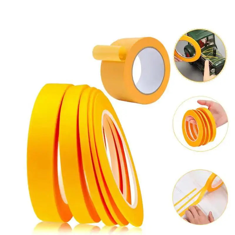 1–5 Rollen professionelles gelbes Abdeckband für die Autolackierung, 2–50 mm breites strukturiertes Papier, keine Rückstände, abreißbar, 18–50 m Länge