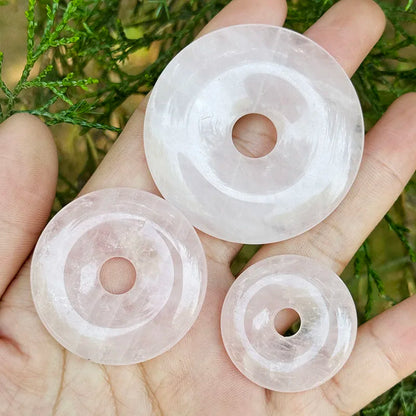 30 mm 40 mm 50 mm natürliche Donut-runde Rosenkristall-Quarz-Edelstein-Perlen, 1 Stück, für DIY-Pendant-Schmuckherstellungszubehör