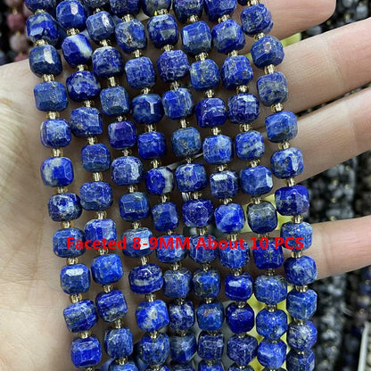 Natürliche Lapislazuli Runde Rohr Facettierte Lose Spacer Stein Perlen Für Schmuck Machen DIY Handgemachte Armbänder Halskette Zubehör