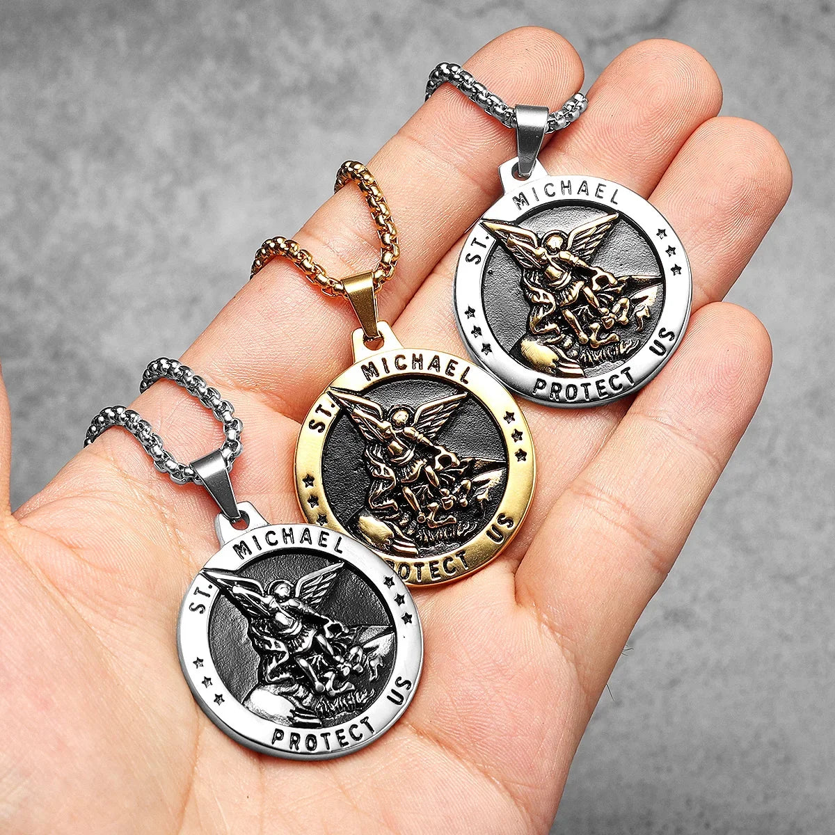 Bow Angel St. Michael Men Necklaces Stainless Steel Pendant Chain Powerful Strong Amulet Vintage Cool Women Jewelry Gifts Wholesale