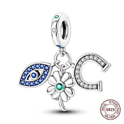 Teufelsaugen-Charm aus 925er Silber, Original-Hand der Fatima, blauer Zirkon, Kreuz, blaue Augen, passend für Armbänder, DIY-Herstellung von Schmuck, Geschenk