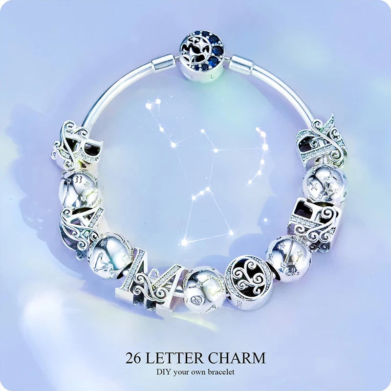 BAMOER Vintage-Charms aus 925er-Sterlingsilber mit zwölf Sternbildern, Sternzeichen-Perlen, passend für Charm-Armbänder, Halsketten zum Selbermachen, SCC1218