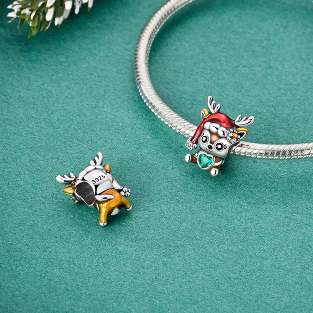 Exquisite Charms aus 925er Silber, Sika-Hirsch, Elch, Leopard, Löwe, Affe, Perlen, passend für Original-Charm-Armbänder, Mode-Anhänger, Geschenk